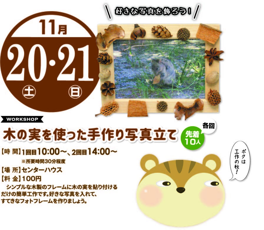 11月20日(土)21日(日) 木の実を使った 手作り写真立て
