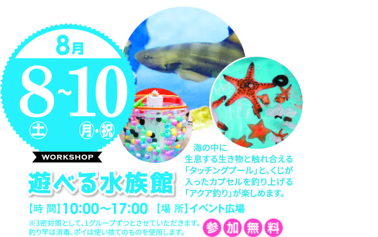 8月8日(土)～8月10日(月･祝) 遊べる水族館